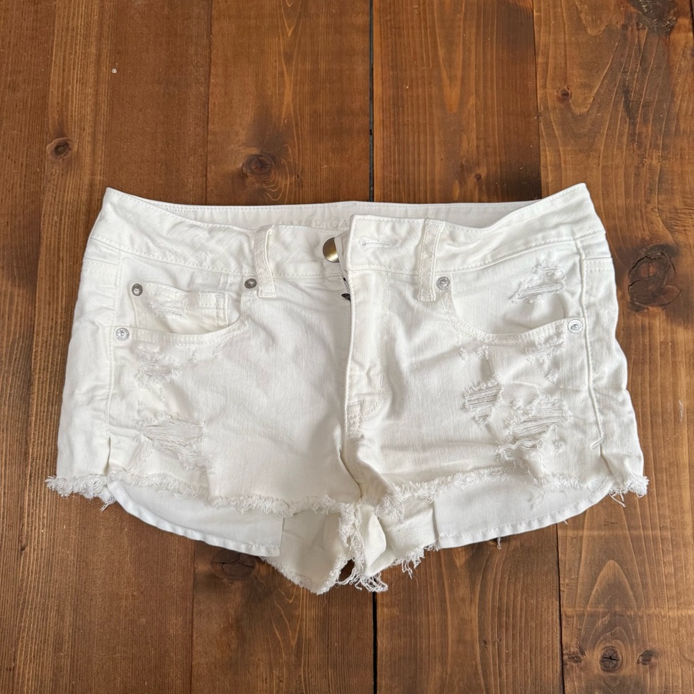 American Eagle Outfitters White Distressed Denim Shorts